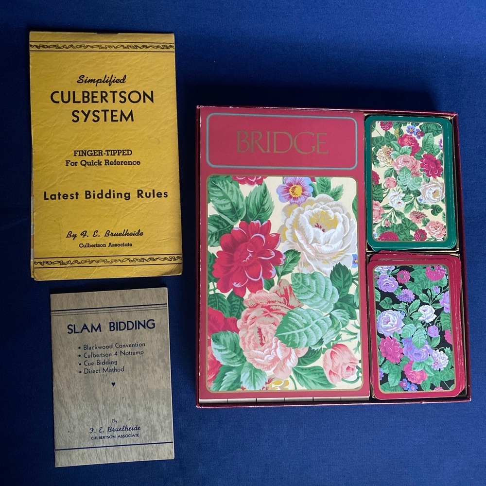 Vintage Caspari Elizabethan Garden Bridge Card Set & 2 OLD Instruction Booklets